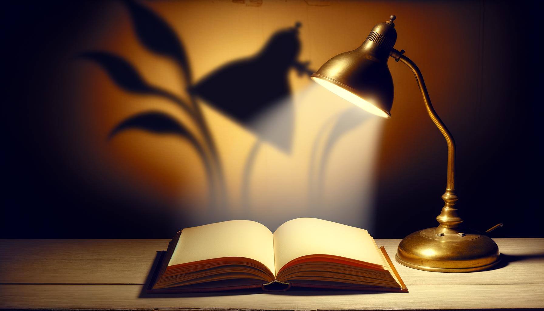 open book with light on desk